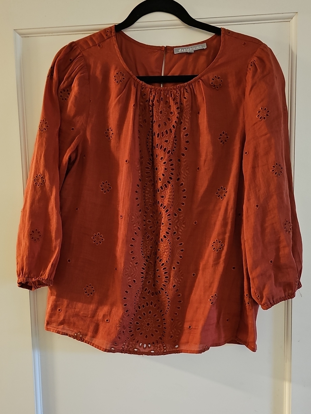 Daniel Rainn Burnt Orange Eyelet Peasant Blouse
